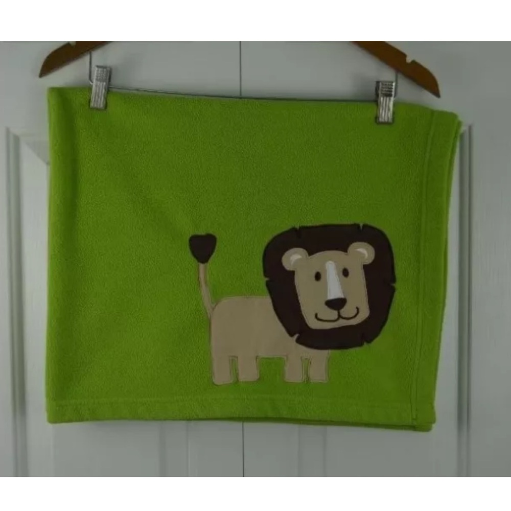 Just One Year by Carter’s Green Lion Baby Blanket Tan Brown Fleece